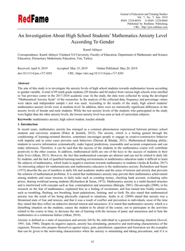 An Investigation About High School Students' Mathematics Anxiety