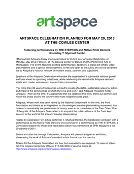 Artspace Celebration Planned for May 20, 2013 at the Cowles Center