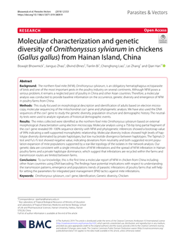 Molecular Characterization and Genetic Diversity of Ornithonyssus