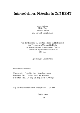 Intermodulation Distortion in Gan HEMT Intermodulation Distortion In