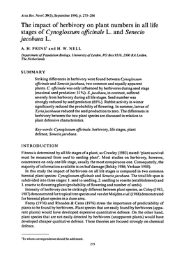 The Impact of Herbivory on Stages of Cynoglossum Officinale L. And