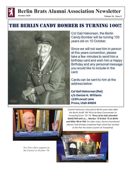 Berlin Brats Alumni Association Newsletter Berlin Brats Alumni Association Newsletter 1 October 2020 Volume 16, Issue 4