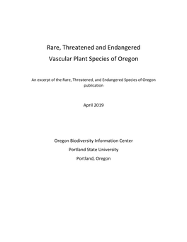 Rare, Threatened and Endangered Vascular Plant Species of Oregon