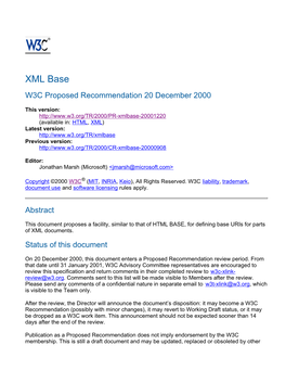 XML Base W3C Proposed Recommendation 20 December 2000