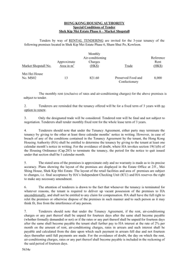 Special Conditions of Tender Shek Kip Mei Estate Phase 6 – Market Shopstall