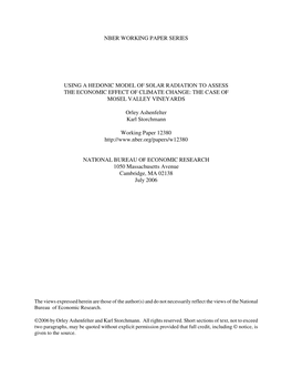 Nber Working Paper Series Using a Hedonic Model Of