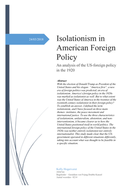 Isolationism in American Foreign Policy an Analysis of the US-Foreign Policy in the 1920
