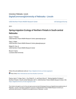 Spring-Migration Ecology of Northern Pintails in South-Central Nebraska