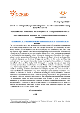 Food Sector As Part of Understanding the Strategies and Decisions of Large, Lead and Dynamic Firms in the South African Economy