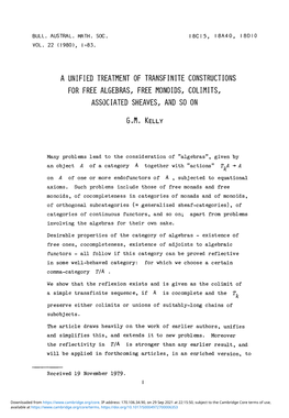 A Unified Treatment of Transfinite Constructions for Free Algebras, Free Monoids, Colimts, Associated Sheaves, and So On