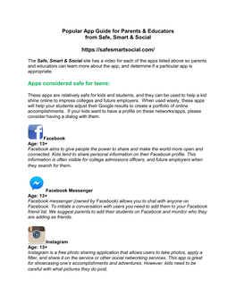 Popular App Guide for Parents & Educators from Safe, Smart