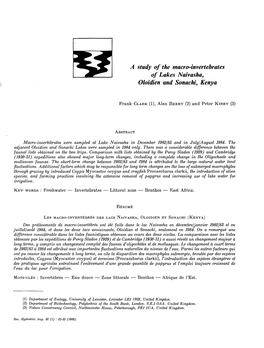 A Study of the Macro-Invertebrates of Lakes Naivasha, Oloidien and Sonachi, Kenya