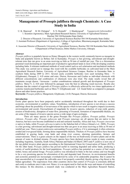 Management of Prosopis Juliflora Through Chemicals: a Case Study in India