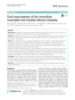 Dual Transcriptome of the Immediate Neutrophil and Candida Albicans Interplay Maria J