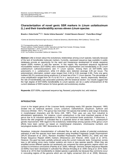 Characterization of Novel Genic SSR Markers in Linum Usitatissimum (L.) and Their Transferability Across Eleven Linum Species