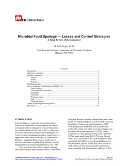 Microbial Food Spoilage — Losses and Control Strategies a Brief Review of the Literature