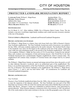 Protected Landmark Designation Report