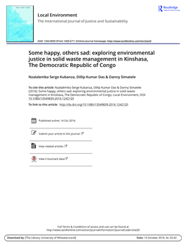 Some Happy, Others Sad: Exploring Environmental Justice in Solid Waste Management in Kinshasa, the Democratic Republic of Congo