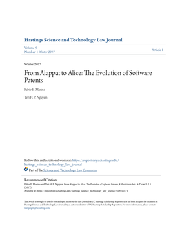 From Alappat to Alice: the Evolution of Software Patents, 9 Hastings Sci