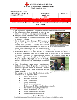 INFORME DE SITUACIÓN Informe Vaguada Sobre El Fecha Y Hora Boletín No.7 Territorio Nacional