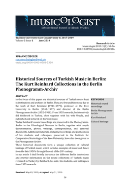 Historical Sources of Turkish Music in Berlin: the Kurt Reinhard Collections in the Berlin Phonogramm-Archiv