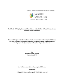 The Effects of Adopting Improved Wood Stoves on the Welfare of Rural Women: a Case of Kibaha District in Tanzania