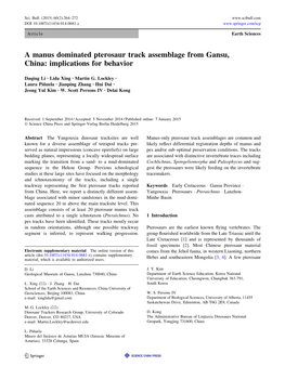 A Manus Dominated Pterosaur Track Assemblage from Gansu, China: Implications for Behavior