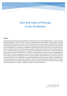 Cost and Value of Storage in the UK Market