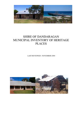 Shire of Dandaragan Municipal Inventory of Heritage Places