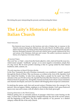 The Laity's Historical Role in the Italian Church