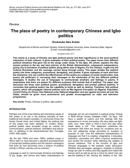 The Place of Poetry in Contemporary Chinese and Igbo Politics