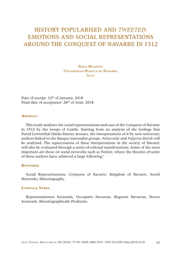 History Popularised and Tweeted: Emotions and Social Representations Around the Conquest of Navarre in 1512