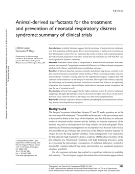 Animal-Derived Surfactants for the Treatment and Prevention of Neonatal Respiratory Distress Syndrome: Summary of Clinical Trials