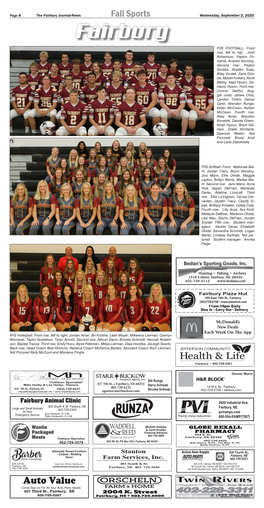 Fall Sports Wednesday, September 2, 2020 Fairbury