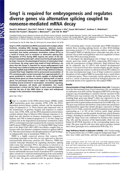 Smg1 Is Required for Embryogenesis and Regulates Diverse Genes Via Alternative Splicing Coupled to Nonsense-Mediated Mrna Decay