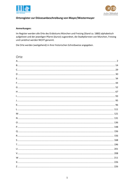 Ortsregister Zur Diözesanbeschreibung Von Mayer/Westermayer