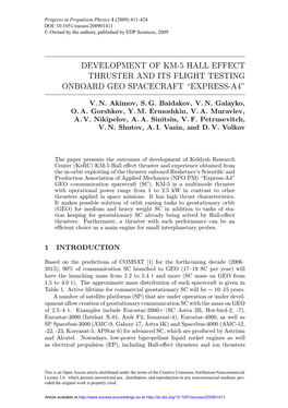 Development of Km-5 Hall Effect Thruster and Its Flight Testing Onboard Geo Spacecraft ¤Express-A4¥