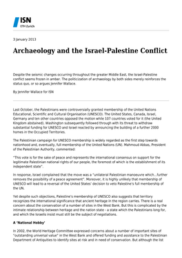 Archaeology and the Israel-Palestine Conflict