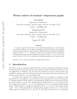 Wiener Indices of Maximal $ K $-Degenerate Graphs
