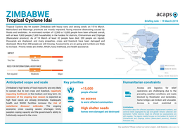 ZIMBABWE Tropical Cyclone Idai Briefing Note – 19 March 2019