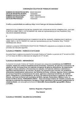 Convenção Coletiva De Trabalho 2020/2022