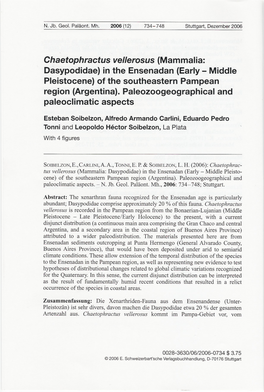 Chaetophractus Vellerosus (Mammalia: Dasypodidae) in the Ensenadan (Early - Middle Pleistocene) 01 the Southeastern Pampean Region (Argentina)