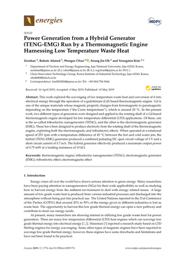 Power Generation from a Hybrid Generator (TENG-EMG) Run by a Thermomagnetic Engine Harnessing Low Temperature Waste Heat