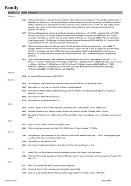 Family Subject Refno Description Allerton 6166 Collection of Material to Do with the Family Allerton