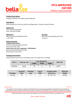 Pita Improver 3301505 Product Specification