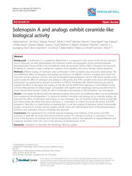 Solenopsin a and Analogs Exhibit Ceramide-Like Biological Activity