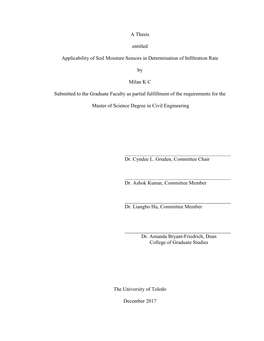A Thesis Entitled Applicability of Soil Moisture Sensors in Determination