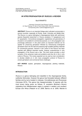 In Vitro Propagation of Ruscus: a Review