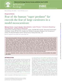 Far Exceeds the Fear of Large Carnivores in a Model Mesocarnivore Downloaded From