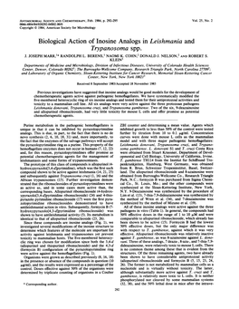 Biological Action of Inosine Analogs in Leishmania and Trypanosoma Spp